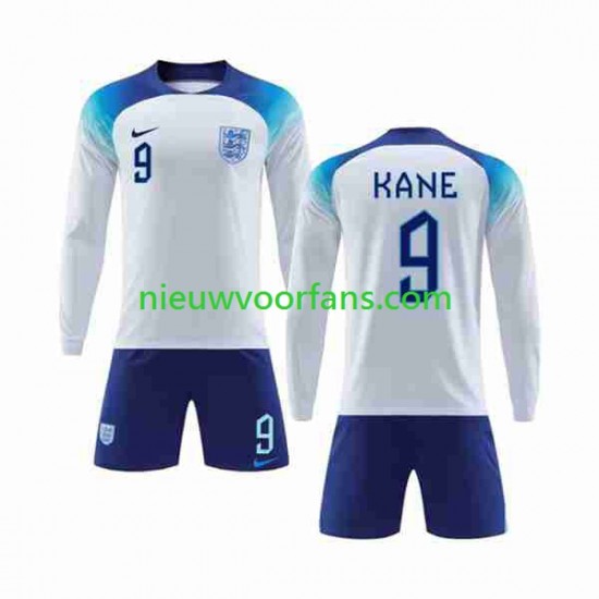 Engeland Kind Shirt met Bedrukking Kane 9 Thuis WK 2022 Lange Mouw