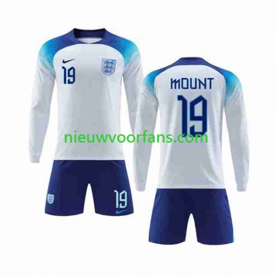 Engeland Kind Shirt met Bedrukking Mount 19 Thuis WK 2022 Lange Mouw