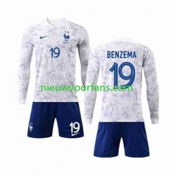 Frankrijk Kind Shirt met Bedrukking Benzema 19 Uit WK 2022 Lange Mouw