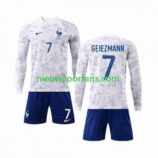 Frankrijk Kind Shirt met Bedrukking Griezmann 7 Uit WK 2022 Lange Mouw