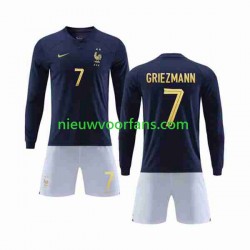 Frankrijk Kind Shirt met Bedrukking Griezmann 7 Thuis WK 2022 Lange Mouw