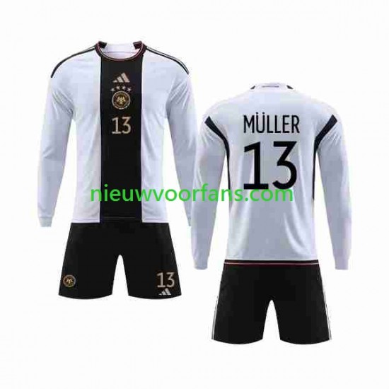 Duitsland Kind Shirt met Bedrukking MULLER 13 Thuis WK 2022 Lange Mouw