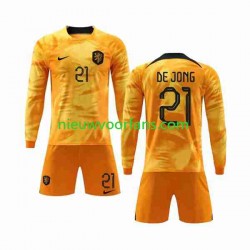 Nederland Kind Shirt met Bedrukking De Jong 21 Thuis WK 2022 Lange Mouw