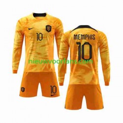 Nederland Kind Shirt met Bedrukking Memphis 10 Thuis WK 2022 Lange Mouw