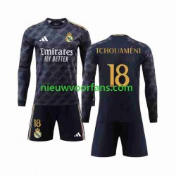 Real Madrid Kind Shirt met Bedrukking Aurelien Tchouameni 18 Uit 2023-2024 Lange Mouw