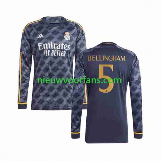 Real Madrid Heren Shirt met Bedrukking Jude Bellingham 5 Uit 2023-2024 Lange Mouw
