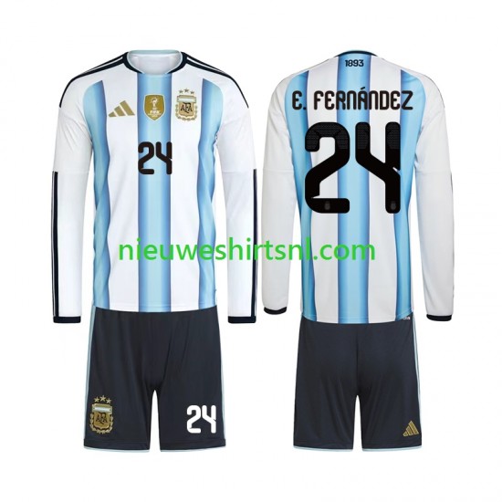 Argentinië Kind Shirt met Bedrukking Enzo Fernandez 24 Thuis WK 2026 Lange Mouw