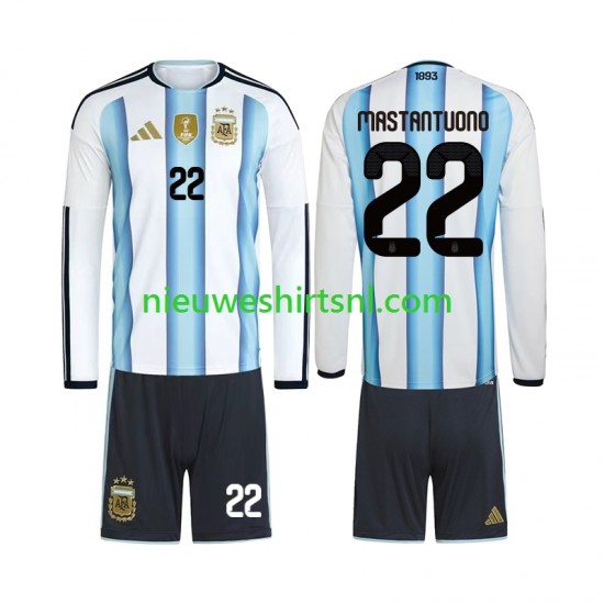 Argentinië Kind Shirt met Bedrukking Franco Mastantuono 22 Thuis WK 2026 Lange Mouw