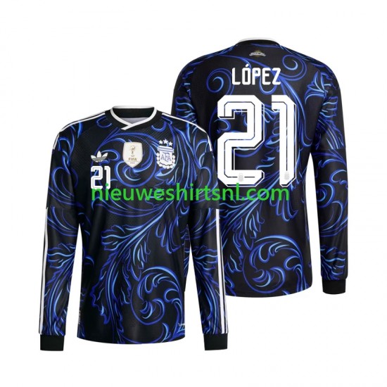 Argentinië Heren Shirt met Bedrukking Jose Manuel Lopez 21 Uit WK 2026 Lange Mouw