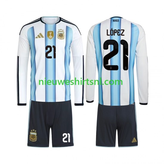 Argentinië Kind Shirt met Bedrukking Jose Manuel Lopez 21 Thuis WK 2026 Lange Mouw