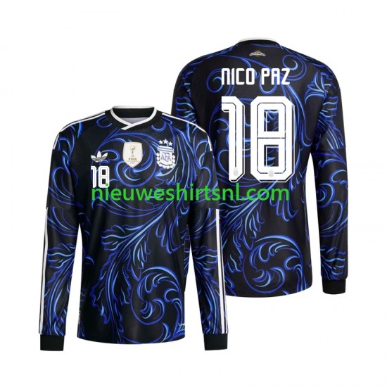 Argentinië Heren Shirt met Bedrukking Nico Paz 18 Uit WK 2026 Lange Mouw