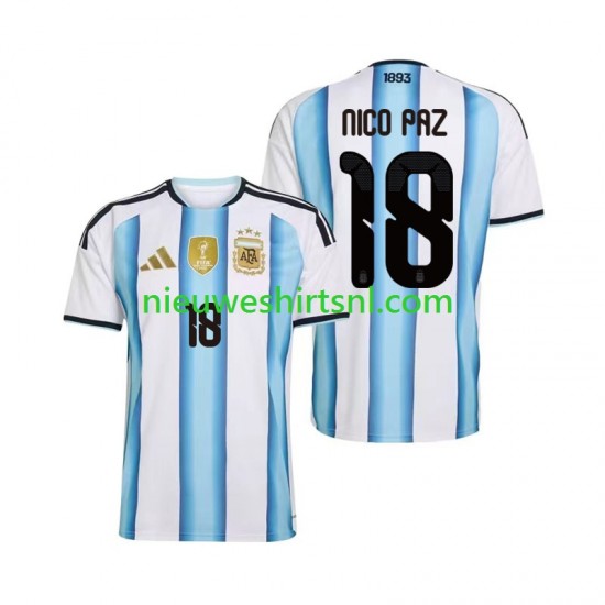 Argentinië Heren Shirt met Bedrukking Nico Paz 18 Thuis WK 2026 Korte Mouw