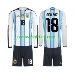 Argentinië Kind Shirt met Bedrukking Nico Paz 18 Thuis WK 2026 Lange Mouw