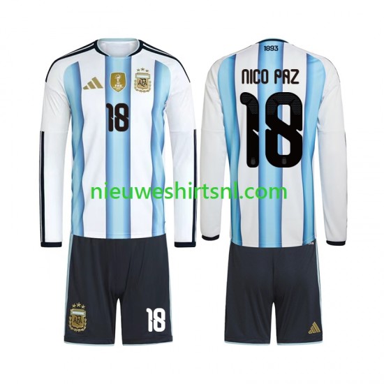 Argentinië Kind Shirt met Bedrukking Nico Paz 18 Thuis WK 2026 Lange Mouw