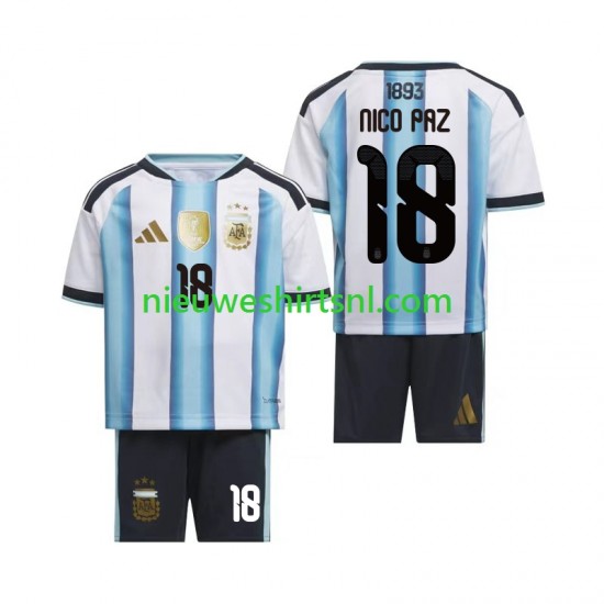 Argentinië Kind Shirt met Bedrukking Nico Paz 18 Thuis WK 2026 Korte Mouw