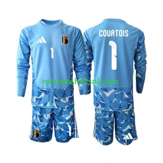 België Kind Shirt met Bedrukking Doelman Thibaut Courtois 1 Thuis WK 2026 Lange Mouw