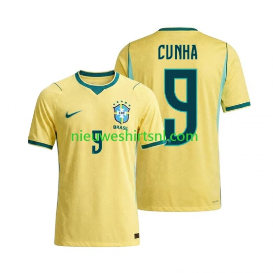 Brazilië Heren Shirt met Bedrukking Matheus Cunha 9 Thuis WK 2026 Korte Mouw
