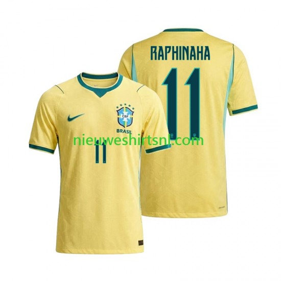 Brazilië Heren Shirt met Bedrukking Raphinha 11 Thuis WK 2026 Korte Mouw