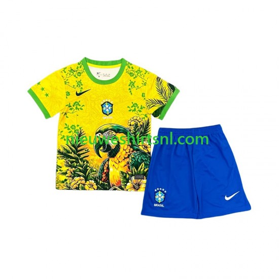 Brazilië Kind Shirt met Bedrukking Special Thuis 2026 Korte Mouw