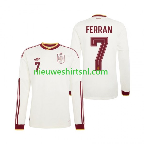 Spanje Heren Shirt met Bedrukking Ferran Torres 7 Uit WK 2026 Lange Mouw