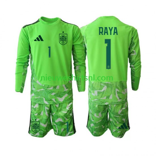 Spanje Kind Shirt met Bedrukking Doelman David Raya 1 6th Green color WK 2026 Lange Mouw
