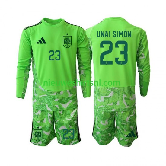 Spanje Kind Shirt met Bedrukking Doelman Unai Simon 23 6th Green color WK 2026 Lange Mouw