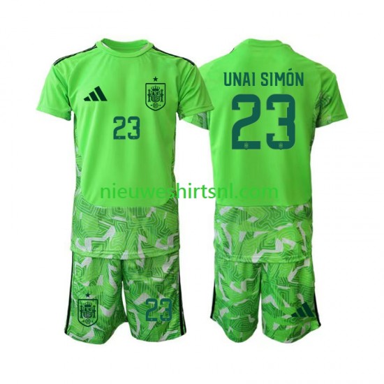 Spanje Kind Shirt met Bedrukking Doelman Unai Simon 23 6th Green color WK 2026 Korte Mouw