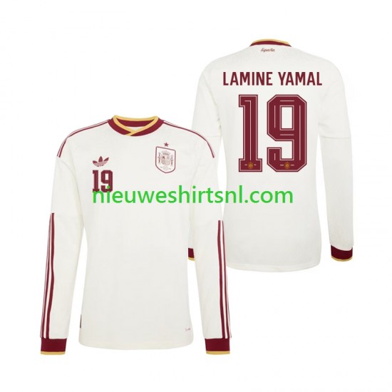 Spanje Heren Shirt met Bedrukking Lamine Yamal 19 Uit WK 2026 Lange Mouw