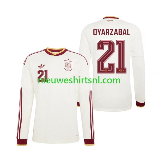 Spanje Heren Shirt met Bedrukking Mikel Oyarzabal 21 Uit WK 2026 Lange Mouw