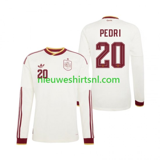 Spanje Heren Shirt met Bedrukking Pedri 20 Uit WK 2026 Lange Mouw