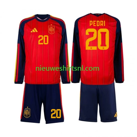Spanje Kind Shirt met Bedrukking Pedri 20 Thuis WK 2026 Lange Mouw