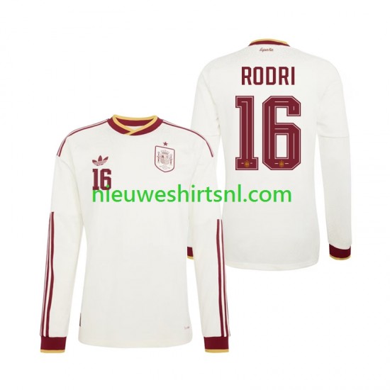 Spanje Heren Shirt met Bedrukking Rodri 16 Uit WK 2026 Lange Mouw