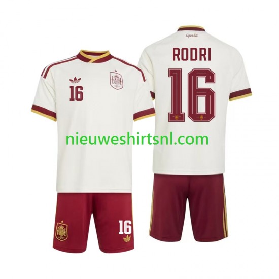 Spanje Kind Shirt met Bedrukking Rodri 16 Uit WK 2026 Korte Mouw
