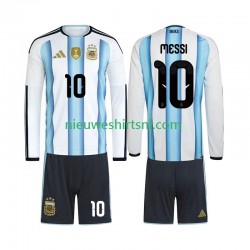 Argentinië Kind Shirt met Bedrukking Lionel Messi 10 Thuis WK 2026 Lange Mouw