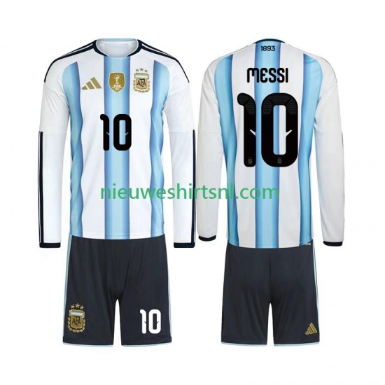 Argentinië Kind Shirt met Bedrukking Lionel Messi 10 Thuis WK 2026 Lange Mouw