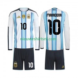 Argentinië Kind Shirt met Bedrukking Maradona 10 Thuis WK 2026 Lange Mouw