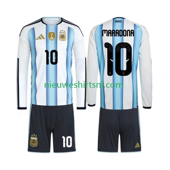 Argentinië Kind Shirt met Bedrukking Maradona 10 Thuis WK 2026 Lange Mouw