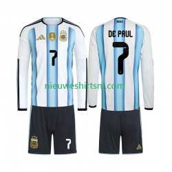 Argentinië Kind Shirt met Bedrukking Rodrigo De Paul 7 Thuis WK 2026 Lange Mouw