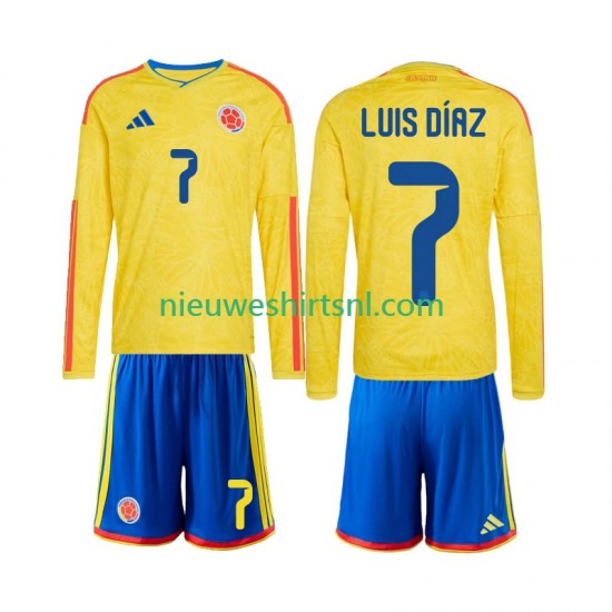 Colombia Kind Shirt met Bedrukking Luis Diaz 7 Thuis WK 2026 Lange Mouw
