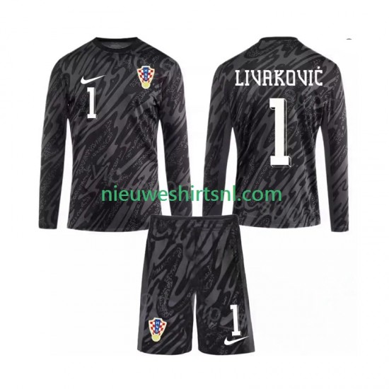 Kroatië Kind Shirt met Bedrukking Doelman DOMINIK LIVAKOVIC 1 Derde 2024 Lange Mouw
