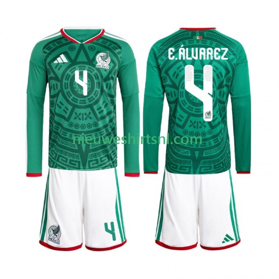 Mexico Kind Shirt met Bedrukking Edson Alvarez 4 Thuis WK 2026 Lange Mouw