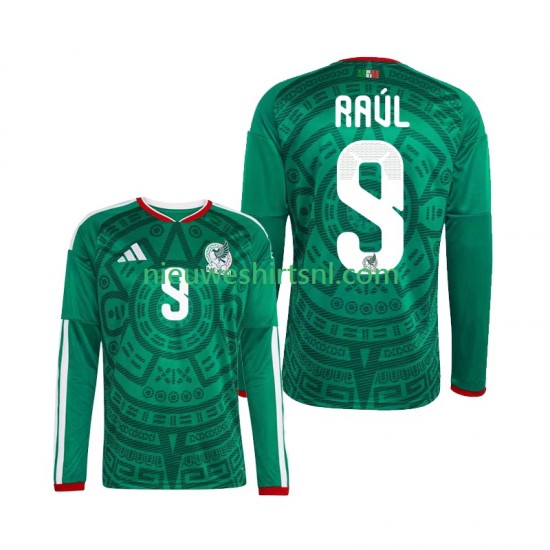 Mexico Heren Shirt met Bedrukking Raul Jimenez 9 Thuis WK 2026 Lange Mouw