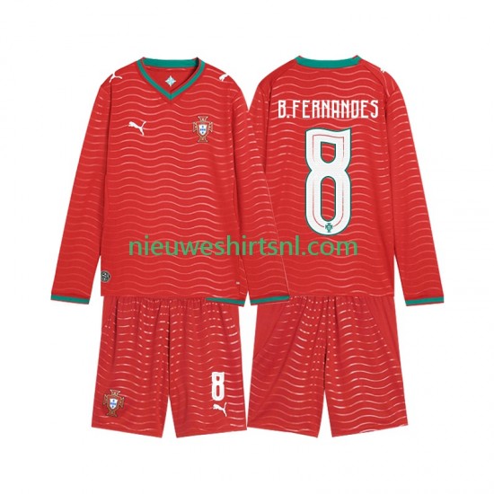 Portugal Kind Shirt met Bedrukking Bruno Fernandes 8 Thuis WK 2026 Lange Mouw