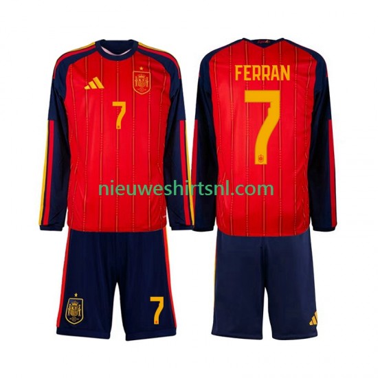 Spanje Kind Shirt met Bedrukking Ferran Torres 7 Thuis WK 2026 Lange Mouw