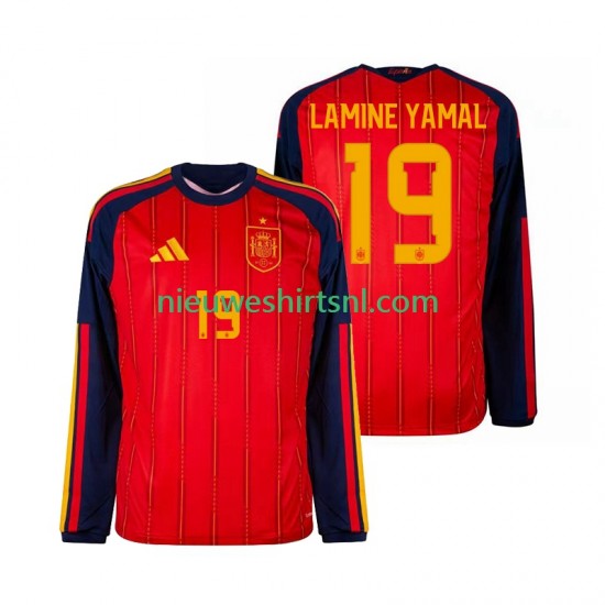 Spanje Heren Shirt met Bedrukking Lamine Yamal 19 Thuis WK 2026 Lange Mouw