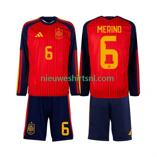 Spanje Kind Shirt met Bedrukking Mikel Merino 6 Thuis WK 2026 Lange Mouw