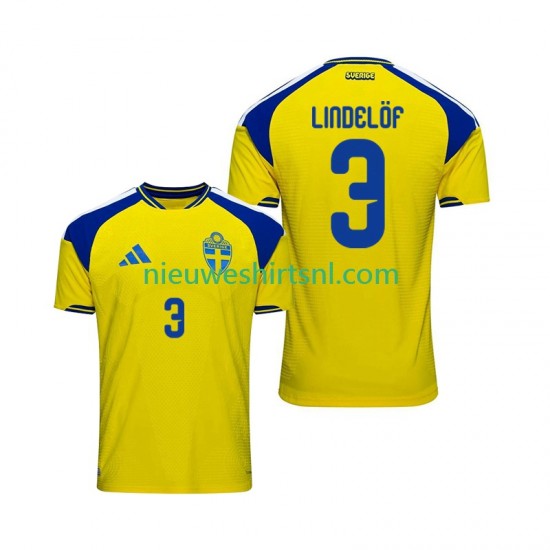 Zweden Heren Shirt met Bedrukking Victor Lindelof 3 Thuis 2026 Korte Mouw