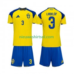 Zweden Kind Shirt met Bedrukking Victor Lindelof 3 Thuis 2026 Korte Mouw