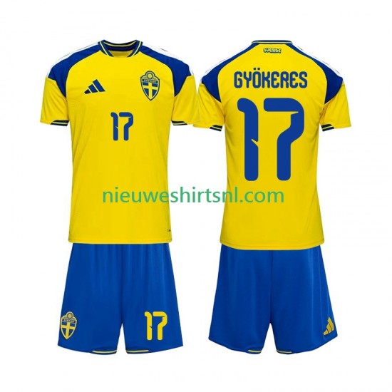 Zweden Kind Shirt met Bedrukking Viktor Gyokeres 17 Thuis 2026 Korte Mouw