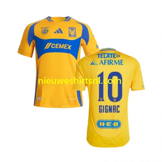 Tigres UANL Heren Shirt met Bedrukking Gignac 10 Thuis 2024-2025 Korte Mouw